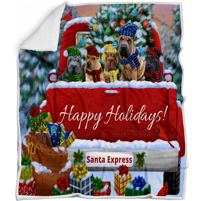 Christmas Red Truck Travlin Home for the Holidays Shar Pei Dogs Blanket - Lightweight Soft Cozy and Durable Bed Blanket - Animal Theme Fuzzy Blanket for Sofa Couch