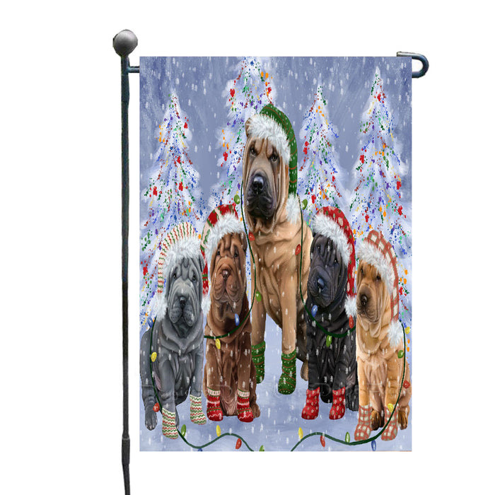 Christmas Lights and Shar Pei Dogs Garden Flags- Outdoor Double Sided Garden Yard Porch Lawn Spring Decorative Vertical Home Flags 12 1/2"w x 18"h