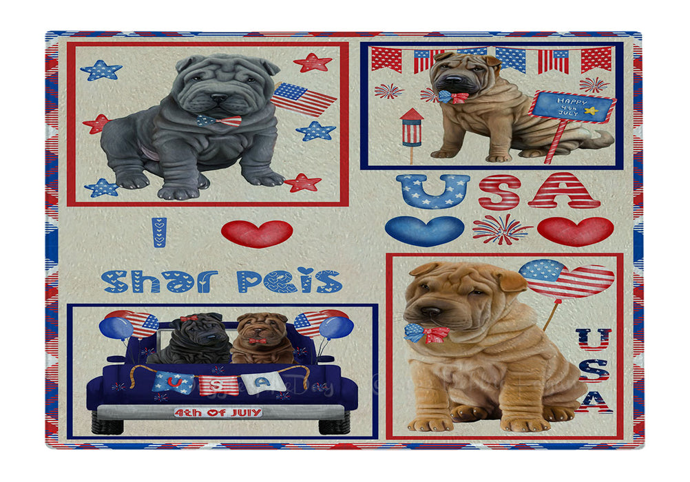 4th of July Independence Day I Love USA Shar Pei Dogs Cutting Board - For Kitchen - Scratch & Stain Resistant - Designed To Stay In Place - Easy To Clean By Hand - Perfect for Chopping Meats, Vegetables