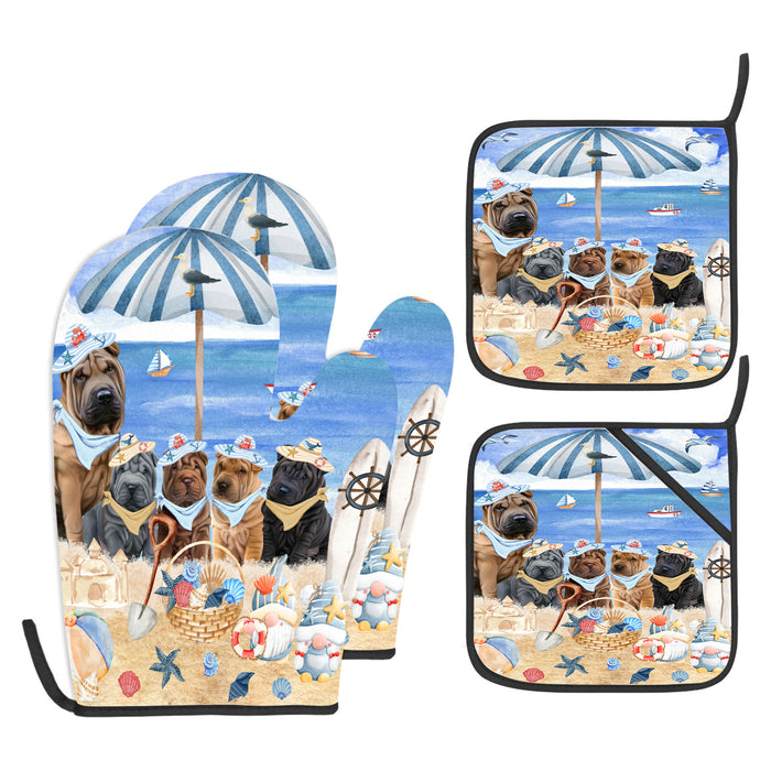 Shar Pei Oven Mitts and Pot Holder Set, Kitchen Gloves for Cooking with Potholders, Explore a Variety of Custom Designs, Personalized, Pet & Dog Gifts