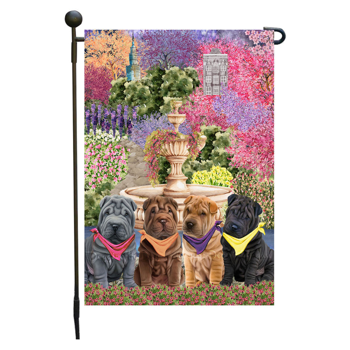 Shar Pei Dogs Garden Flag: Explore a Variety of Designs, Weather Resistant, Double-Sided, Custom, Personalized, Outside Garden Yard Decor, Flags for Dog and Pet Lovers