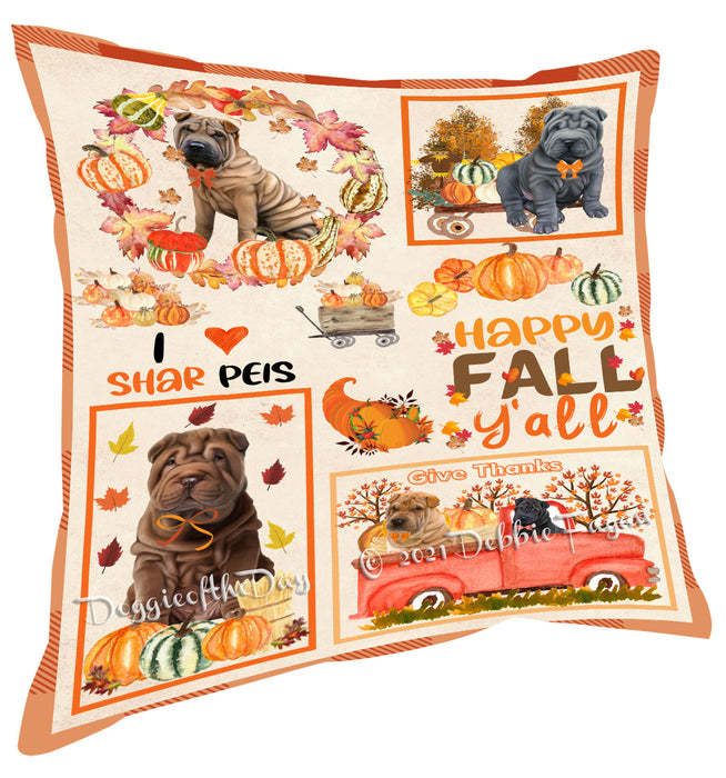 Happy Fall Y'all Pumpkin Shar Pei Dogs Pillow with Top Quality High-Resolution Images - Ultra Soft Pet Pillows for Sleeping - Reversible & Comfort - Ideal Gift for Dog Lover - Cushion for Sofa Couch Bed - 100% Polyester