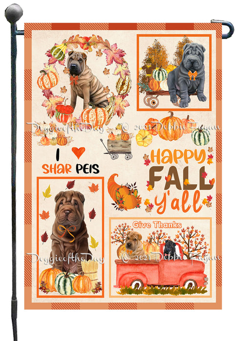 Happy Fall Y'all Pumpkin Shar Pei Dogs Garden Flags- Outdoor Double Sided Garden Yard Porch Lawn Spring Decorative Vertical Home Flags 12 1/2"w x 18"h