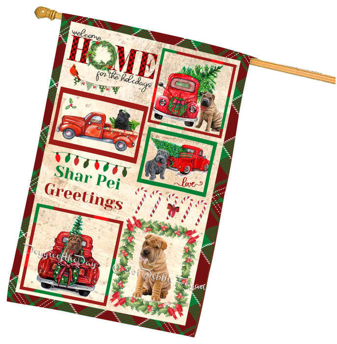 Welcome Home for Christmas Holidays Shar Pei Dogs House flag FLG67049