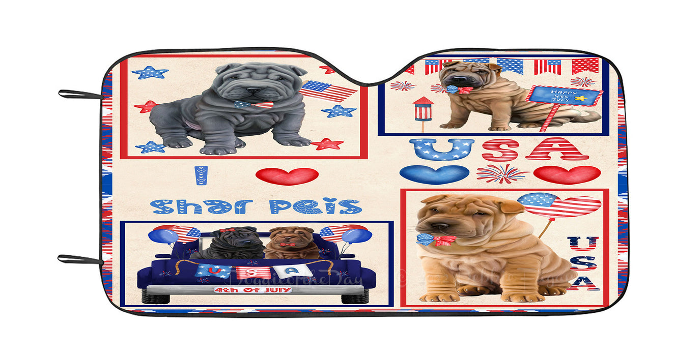 4th of July Independence Day I Love USA Shar Pei Dogs Car Sun Shade Cover Curtain