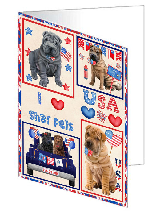 4th of July Independence Day I Love USA Shar Pei Dogs Handmade Artwork Assorted Pets Greeting Cards and Note Cards with Envelopes for All Occasions and Holiday Seasons