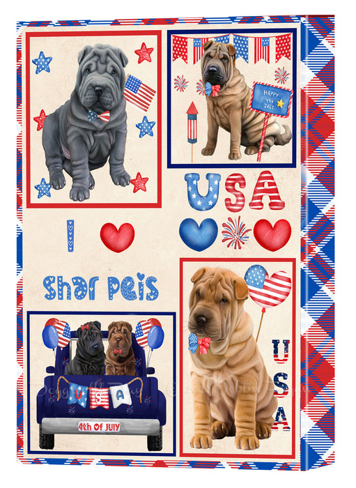 4th of July Independence Day I Love USA Shar Pei Dogs Canvas Wall Art - Premium Quality Ready to Hang Room Decor Wall Art Canvas - Unique Animal Printed Digital Painting for Decoration