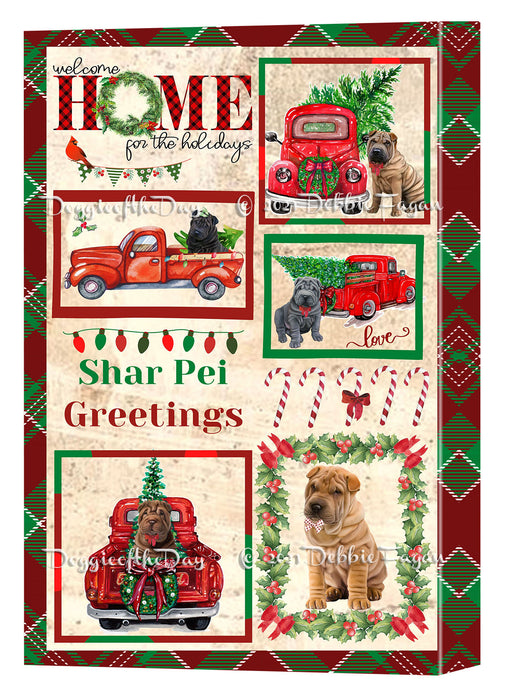 Welcome Home for Christmas Holidays Shar Pei Dogs Canvas Wall Art Decor - Premium Quality Canvas Wall Art for Living Room Bedroom Home Office Decor Ready to Hang CVS149867