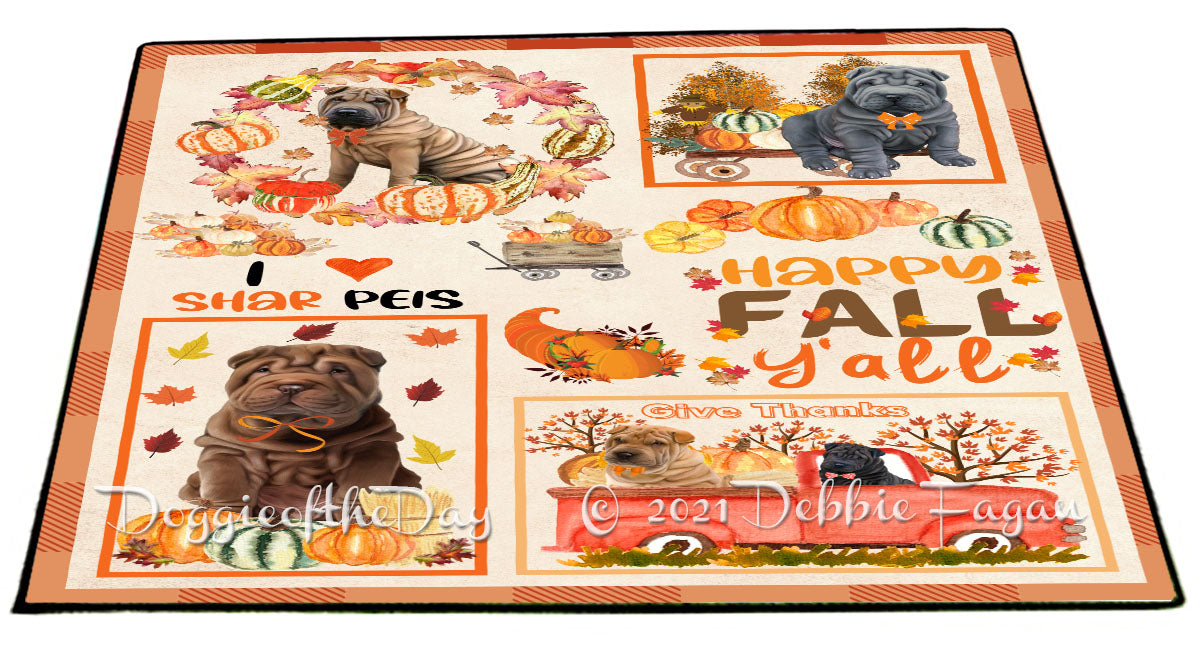 Happy Fall Y'all Pumpkin Shar Pei Dogs Indoor/Outdoor Welcome Floormat - Premium Quality Washable Anti-Slip Doormat Rug FLMS58744