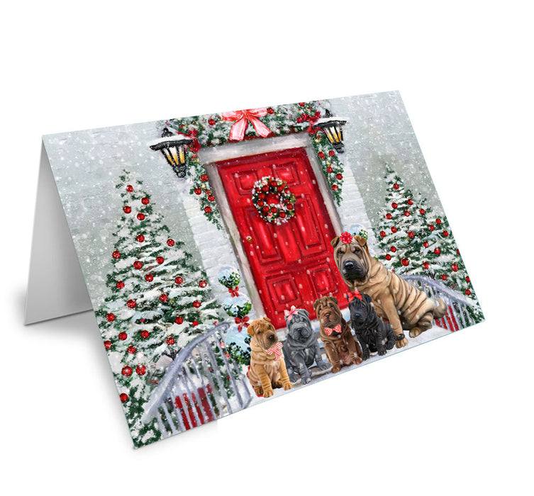 Christmas Holiday Welcome Shar Pei Dog Handmade Artwork Assorted Pets Greeting Cards and Note Cards with Envelopes for All Occasions and Holiday Seasons