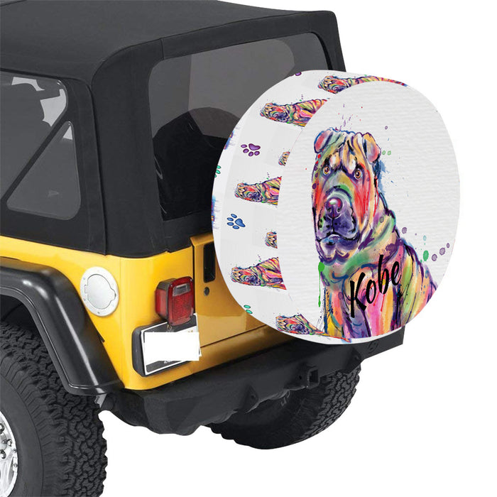 Custom Pet Name Personalized Watercolor Shar Pei Dog Car Tire Cover
