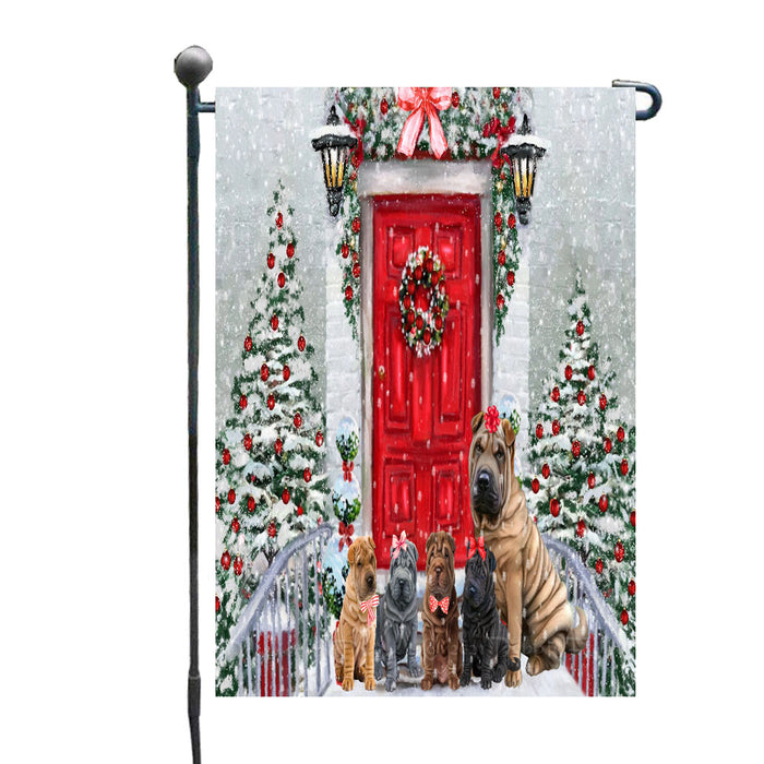 Christmas Holiday Welcome Shar Pei Dogs Garden Flags- Outdoor Double Sided Garden Yard Porch Lawn Spring Decorative Vertical Home Flags 12 1/2"w x 18"h