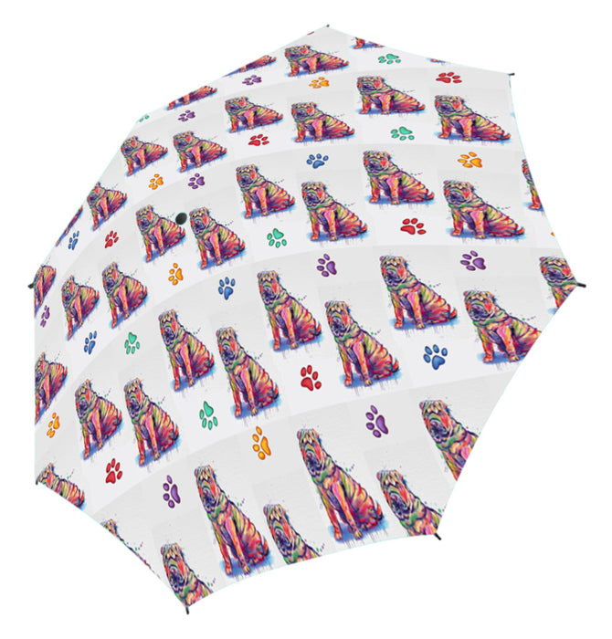 Watercolor Mini Shar Pei DogsSemi-Automatic Foldable Umbrella