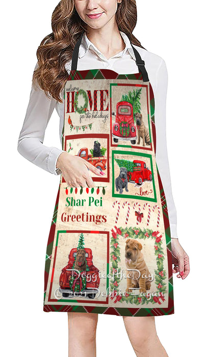 Welcome Home for Holidays Shar Pei Dogs Apron Apron48447