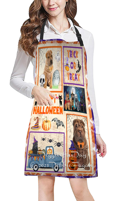 Happy Halloween Trick or Treat Shar Pei Dogs Cooking Kitchen Adjustable Apron Apron49356