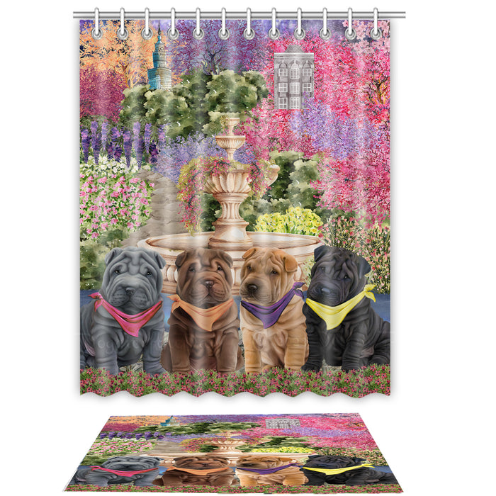 Shar Pei Shower Curtain & Bath Mat Set - Explore a Variety of Custom Designs - Personalized Curtains with hooks and Rug for Bathroom Decor - Dog Gift for Pet Lovers