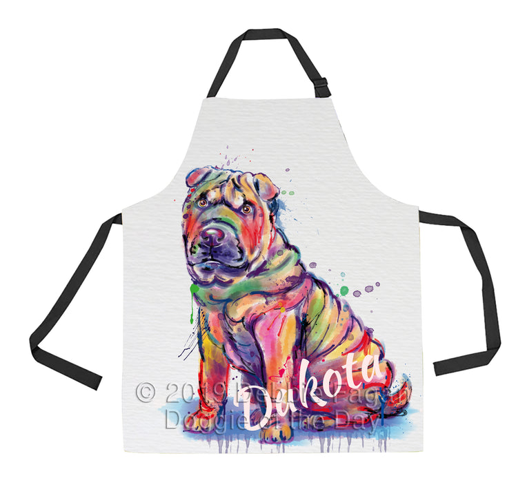 Custom Pet Name Personalized Watercolor Shar Pei Dog Apron
