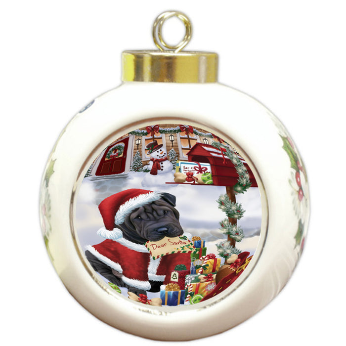 shar Pei Dog Dear Santa Letter Christmas Holiday Mailbox Round Ball Christmas Ornament RBPOR53924