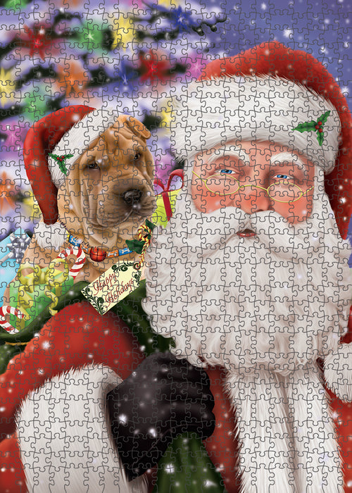 Santa Carrying Shar Pei Dog and Christmas Presents Puzzle with Photo Tin PUZL83208