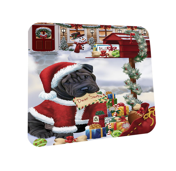 shar Pei Dog Dear Santa Letter Christmas Holiday Mailbox Coasters Set of 4 CST53882