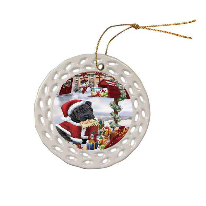 shar Pei Dog Dear Santa Letter Christmas Holiday Mailbox Ceramic Doily Ornament DPOR53924