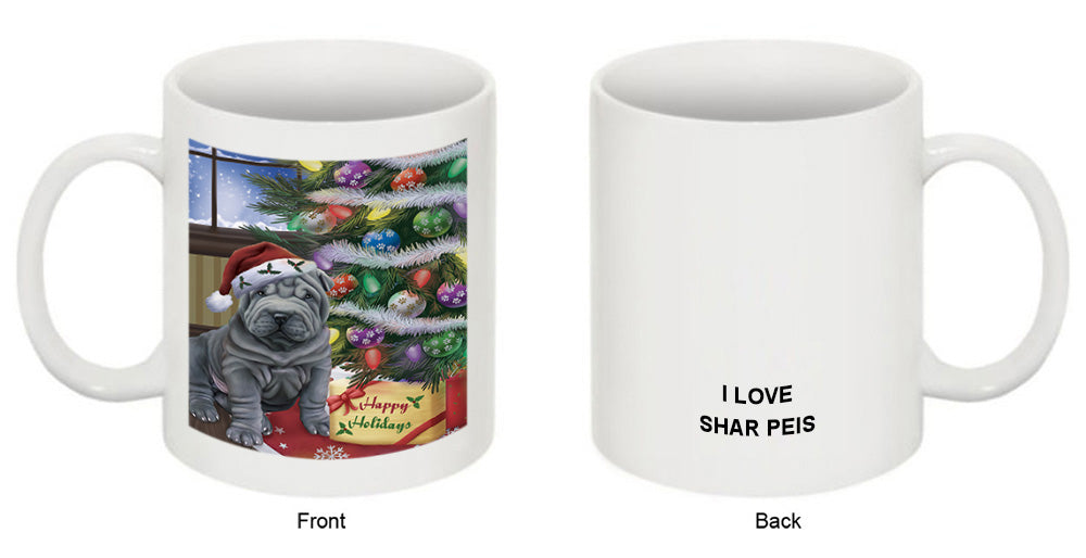 Christmas Happy Holidays Shar Pei Dog with Tree and Presents Coffee Mug MUG49253