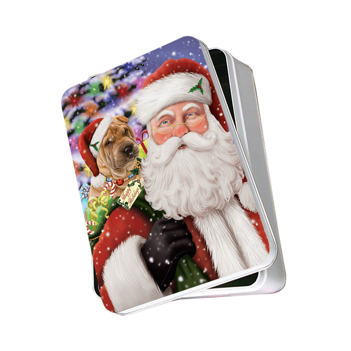 Santa Carrying Shar Pei Dog and Christmas Presents Photo Storage Tin PITN53956
