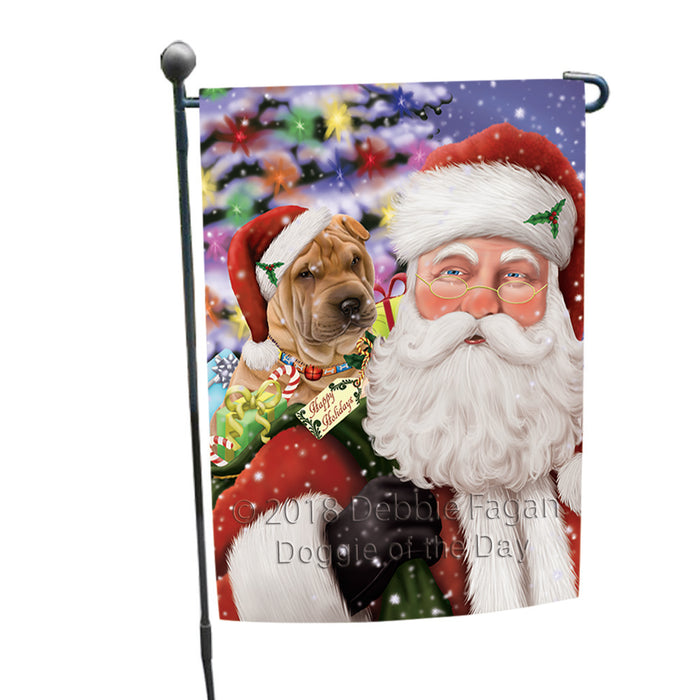 Santa Carrying Shar Pei Dog and Christmas Presents Garden Flag GFLG54075
