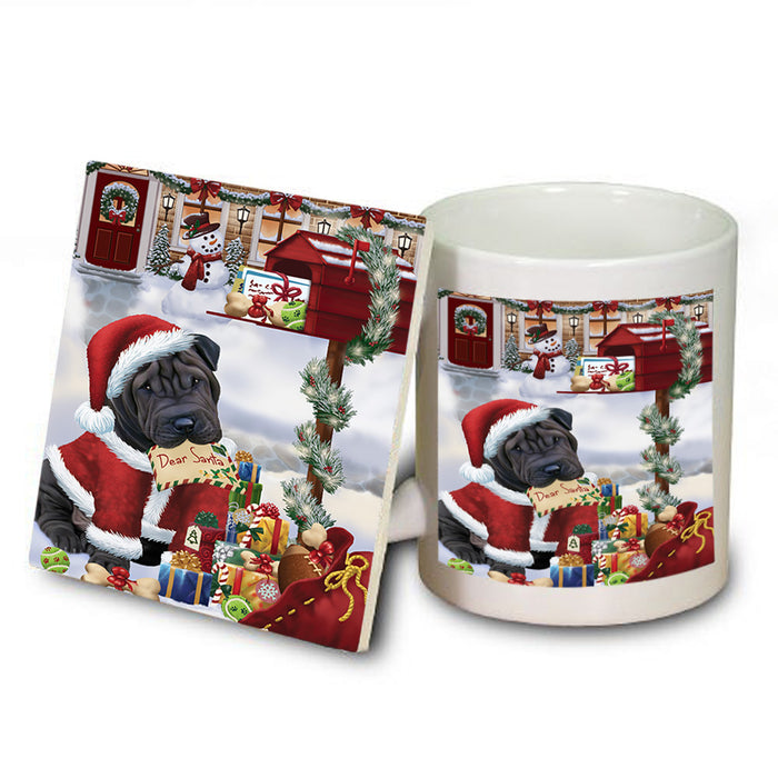 shar Pei Dog Dear Santa Letter Christmas Holiday Mailbox Mug and Coaster Set MUC53916