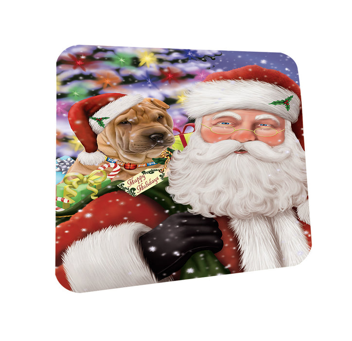 Santa Carrying Shar Pei Dog and Christmas Presents Coasters Set of 4 CST53971