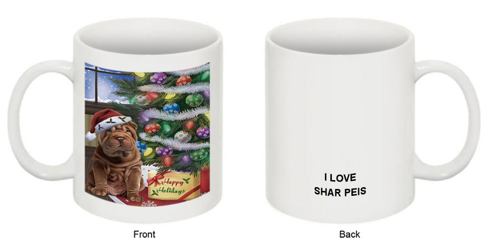 Christmas Happy Holidays Shar Pei Dog with Tree and Presents Coffee Mug MUG49254