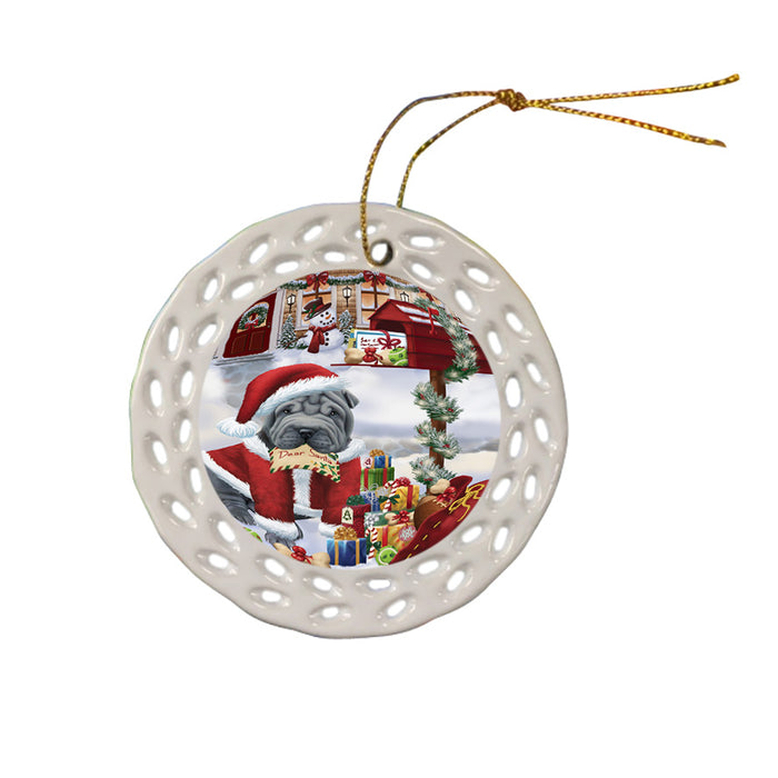 shar Pei Dog Dear Santa Letter Christmas Holiday Mailbox Ceramic Doily Ornament DPOR53925