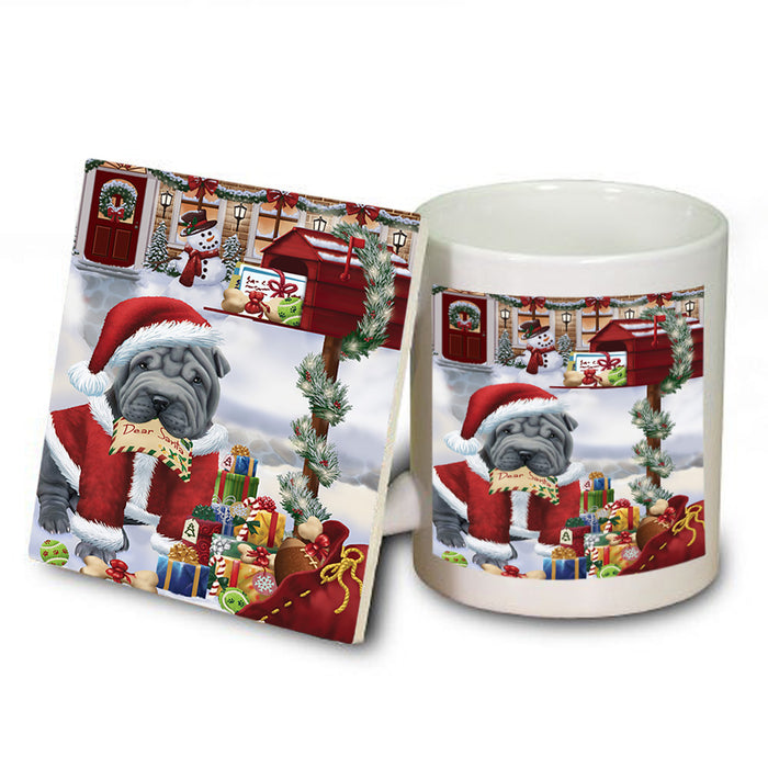 shar Pei Dog Dear Santa Letter Christmas Holiday Mailbox Mug and Coaster Set MUC53917