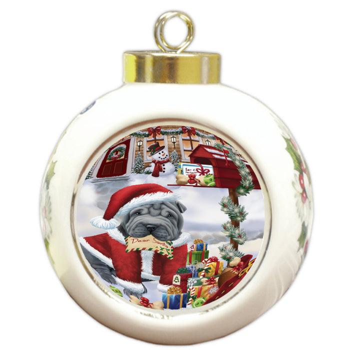 shar Pei Dog Dear Santa Letter Christmas Holiday Mailbox Round Ball Christmas Ornament RBPOR53925