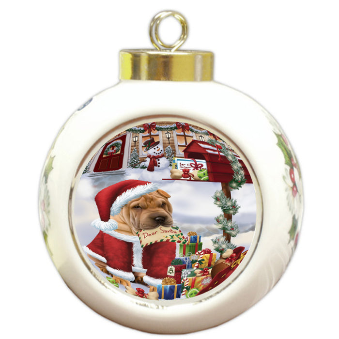 shar Pei Dog Dear Santa Letter Christmas Holiday Mailbox Round Ball Christmas Ornament RBPOR53926