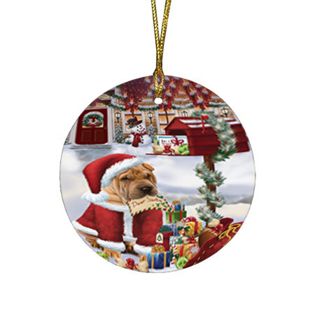 shar Pei Dog Dear Santa Letter Christmas Holiday Mailbox Round Flat Christmas Ornament RFPOR53917