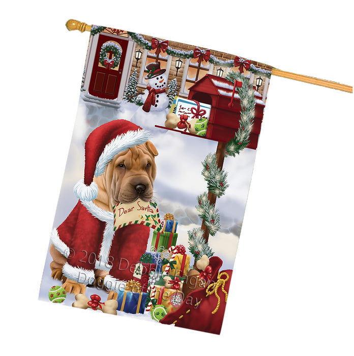 shar Pei Dog Dear Santa Letter Christmas Holiday Mailbox House Flag FLG54124