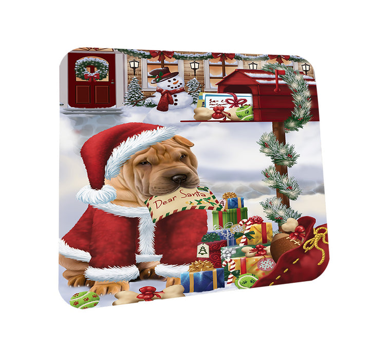 shar Pei Dog Dear Santa Letter Christmas Holiday Mailbox Coasters Set of 4 CST53884