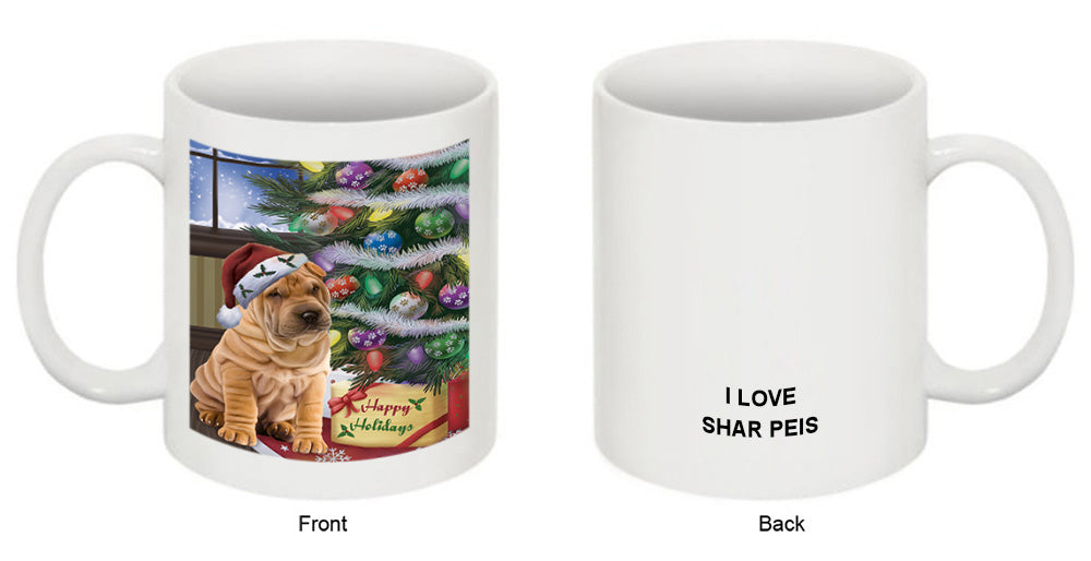 Christmas Happy Holidays Shar Pei Dog with Tree and Presents Coffee Mug MUG49255