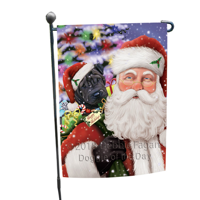 Santa Carrying Shar Pei Dog and Christmas Presents Garden Flag GFLG54076