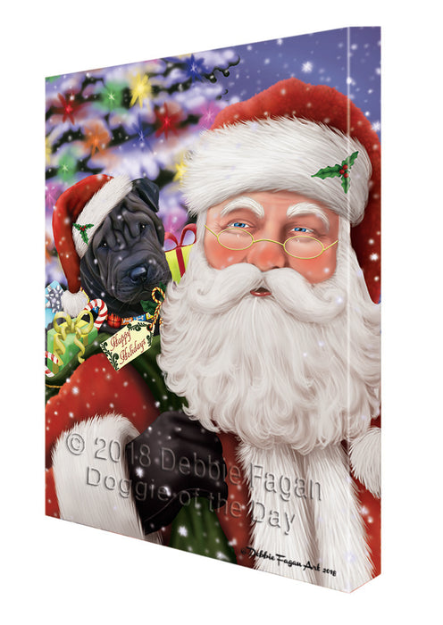 Santa Carrying Shar Pei Dog and Christmas Presents Canvas Print Wall Art Décor CVS103976