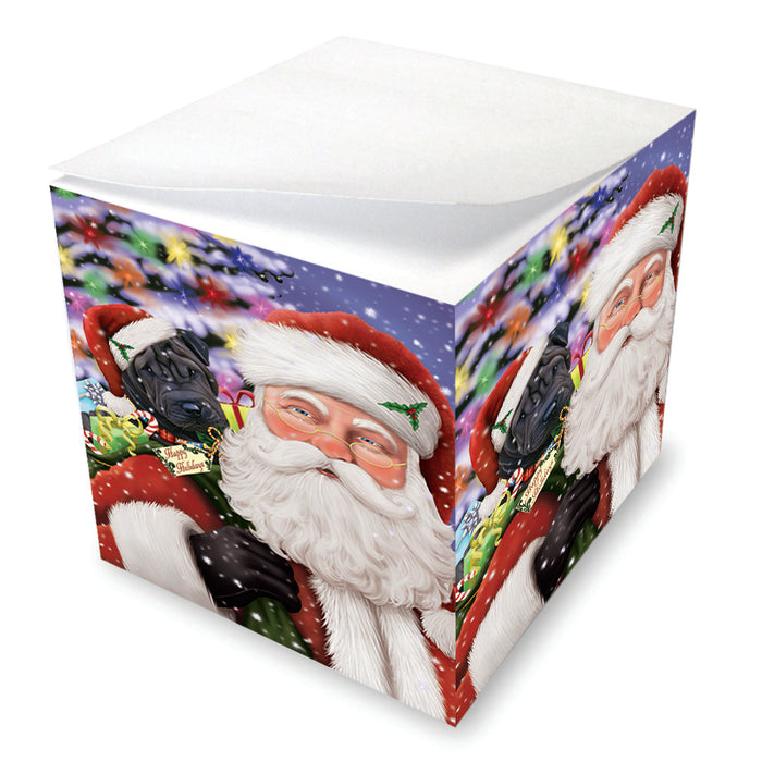 Santa Carrying Shar Pei Dog and Christmas Presents Note Cube NOC55660