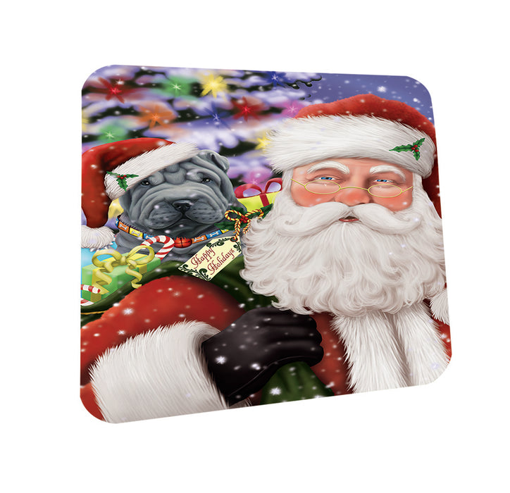 Santa Carrying Shar Pei Dog and Christmas Presents Coasters Set of 4 CST53973