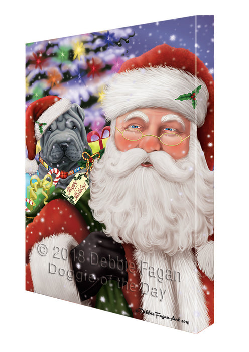 Santa Carrying Shar Pei Dog and Christmas Presents Canvas Print Wall Art Décor CVS103985
