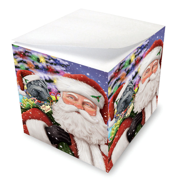 Santa Carrying Shar Pei Dog and Christmas Presents Note Cube NOC55661