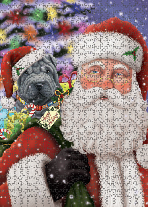 Santa Carrying Shar Pei Dog and Christmas Presents Puzzle with Photo Tin PUZL83216