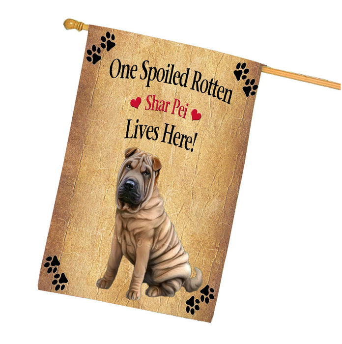 Spoiled Rotten Shar Pei Dog House Flag Outdoor Decorative Double Sided Pet Portrait Weather Resistant Premium Quality Animal Printed Home Decorative Flags 100% Polyester FLG68497