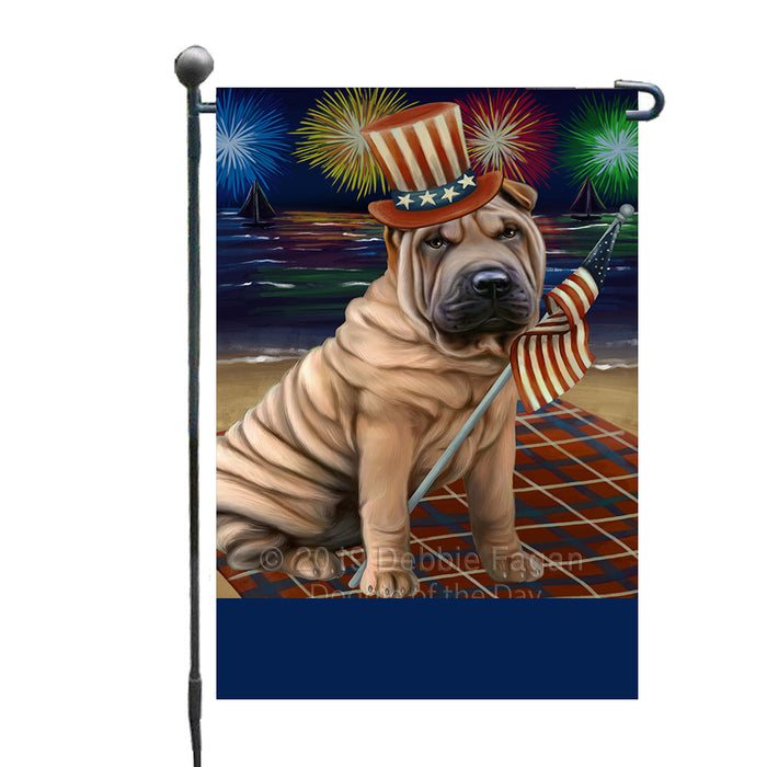 Personalized 4th of July Firework Shar Pei Dog Custom Garden Flags GFLG-DOTD-A58071