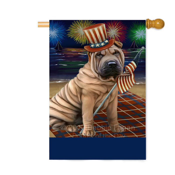 Personalized 4th of July Firework Shar Pei Dog Custom House Flag FLG-DOTD-A58127