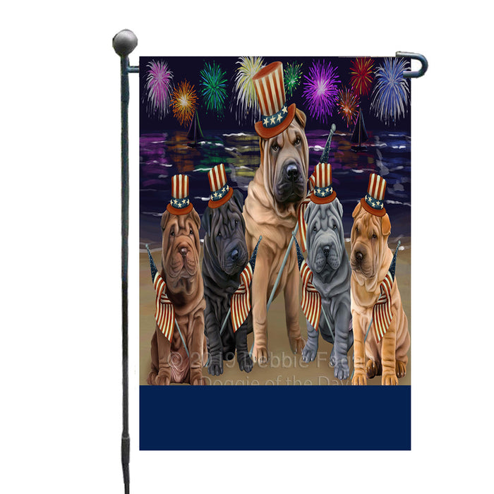 Personalized 4th of July Firework Shar Pei Dogs Custom Garden Flags GFLG-DOTD-A58072